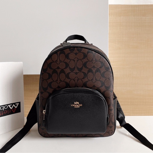 NWT! Coach Court Backpack in Signature Canvas Brown/Black - Picture 1 of 9